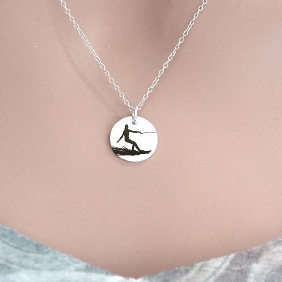 Sterling Silver Wakeboarding Necklace, Sterling Silver Wakeboard Charm Necklace - Picture 2 of 3